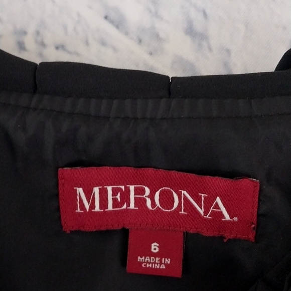 Merona Black Dress w Ruffles at Neckline Cap Sleeve  Sz 6 - Picture 5 of 5